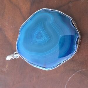 Silver Plated Blue Agate Slice Pendant